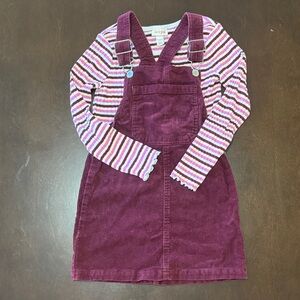 Art Class Burgundy Corduroy Overalls with Striped Top